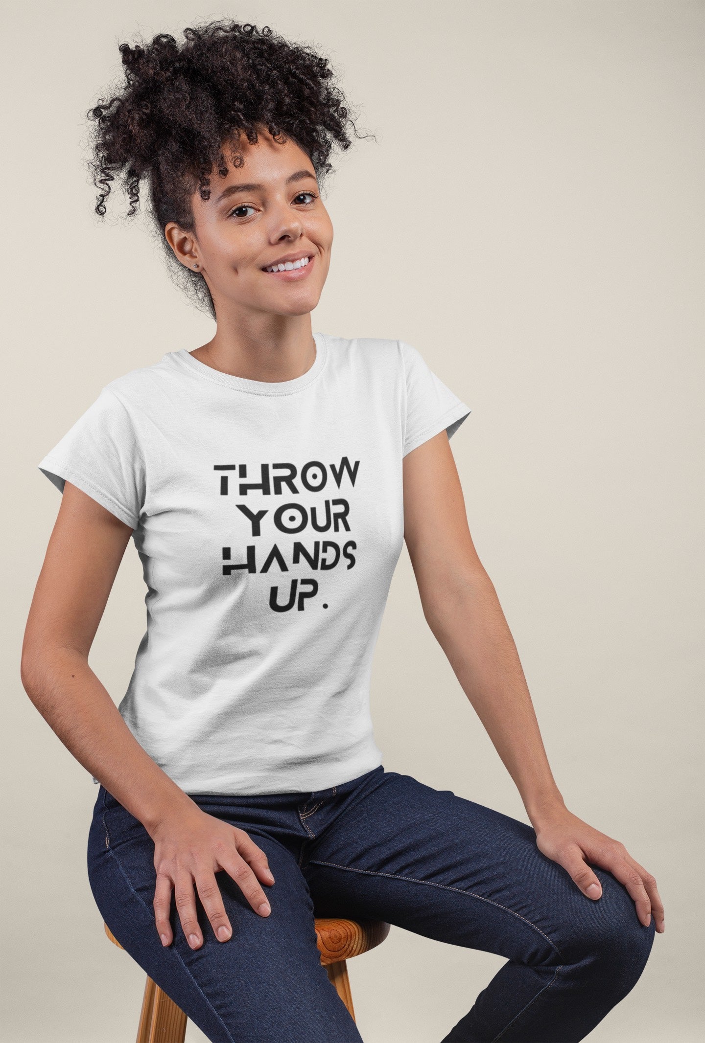 "THROW YOUR HANDS UP" White Classic Tee - Unisex